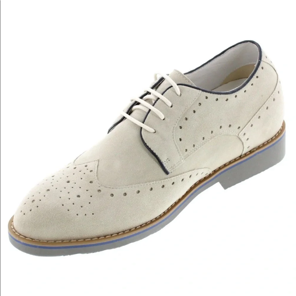 TOTO | H20021 Suede Wingtip Dress Shoes Mens Size 8 Beige Lace Up Leather